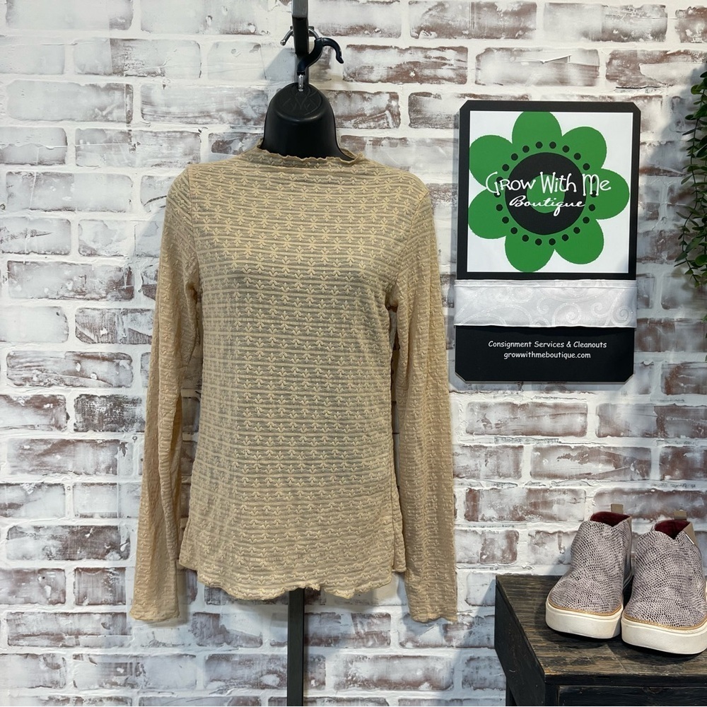 Beige Textured mesh Long Sleeve Top XS